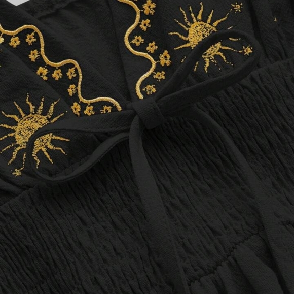 Large Medium Black and Gold Embroidered Women's Dress Celestial Sun Star Maxi - Picture 9 of 9